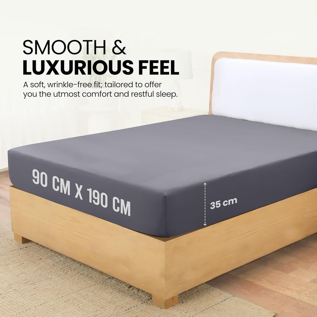 Fitted Sheet Single Grey Soft Brushed Microfibre Fabric